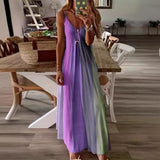 Zingj Women's Long Dress Slim Dazzle Color Slip Dress Gradient New Print Women's Dress-Outfit