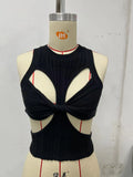 Zingj Sexy Irregular Sleeveless Hollow Kink Wool Woven Vest Women's Fashion Half High Collar Solid Color Crop-Outfit