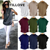 Solid Loose Tee Shirt Korean Harajuku Oversized Pullover Batwing Short Sleeve Turtleneck T Shirt Elegant Tops
