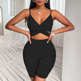 Women 2022 Fashion V-neck Spaghetti Strap Yoga Sports Fitness Playsuits Sexy Summer Solid Bodycon Shorts Jumpsuits Rompers