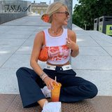 2021 O Neck Green Print Crop Top Women Sleeveless Off Shoulder Vintage Fashion T Shirts 90s Sexy Casual Tank