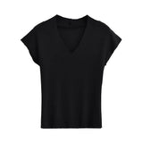 Zingj Trendy Women's Dress Spicy Girls' Sexy Slim Figure Thin Style Simple Large V Collar Hairy-Edged Short-Sleeved