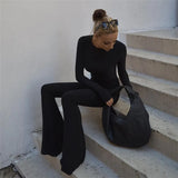 Autumn Fashion Trend Women's New Long-Sleeved Back Repair Straight Legs Casual