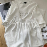 Two Piece Sets Oversized Women's Green Korean Letter Printing Short Sleeve T-shirt+Solid Casual Pants Jogging