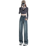 Zingj Wide-Leg Jeans Female Fall Fall 2024 New High Waist Small Show Thin Straight Loose Pants-Outfit
