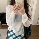 Fragrant Wind V-Collar Hollowed-Out Long-Sleeved Sweater Women's Spring And Autumn New Loose Meat Sunscreen Thin Air Conditioner