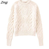 New Women Fashion O Neck Twist Crochet Knitting Sweater Female Autumn Long Sleeve Casual Pullovers Tops