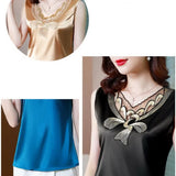 Fashion Top Woman V-neck Tank Tops Printed Vintage Ladies Crop top Female Women's T-shirt Satin Lace Summer Woman