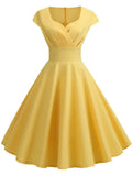 Summer Dress Women V Neck Big Swing Vintage Dress Robe Femme Elegant Retro pin up Party Office Midi