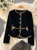 Fashion Vintage Autumn Suits Women Warm Short Outer Wear+Mesh Pleated Long Skirt Winter Velvet Slim Two Pieces
