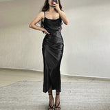 Dress Women 2022 Sexy Satin Slit Irregular Dress Fashion Sleeveless Sling Backless Party Dress Elegant Commute