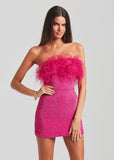 Women's Dress Sexy Bareback Ostrich Hairy Twisted Dress High-End Temperament Fashion Sleek Ass