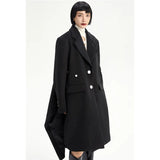 Fashion Women's Wool Coat Notched Collar Single Breasted Gray Removable Hem Irregular Overcoat Winter 2023 New