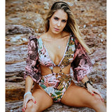 One Piece Swimsuit Female 2021 Long Sleeve Swimwear Women Plus Size Bathing Suit Print Bandage Summer Bathers
