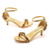Shallow Word With A Golden Diamond High-Heeled Sandals Fine Heel With A Buckle Ball Ball