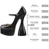 Onlymaker Women Pumps Platform Black Patent Leather Spike High Heels Slip-On Buckle Big Size Fashion Elegant Mary Jane