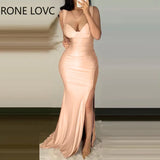 Women Solid Glamorous Tank High Silt Bodycon Maxi Sexy Formal Party