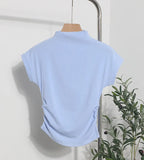 Real Shoot Half-High Collar Hottie Folded Slimmed Short T-Shirt Jacket Woman