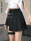Punk Gothic Y2K Black Skirts Women High Waist Irregular Bandage Mini Skirt Kawaii Female Streetwear Buckle Rock