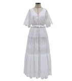 2022 Summer Boho Women Maxi Dress Vintage Polka Dot White Lace Long Tunic Beach