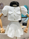 Sweet Two Piece Set Women Shirt Blouse Crop Top Skirt Suits Small Fragrance 2 Piece Suits Fashion Sexy Outfits For