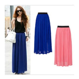 Fashion Wholesale Women Chiffon Long Skirts Candy Color Pleated Maxi Free