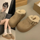 Zingj Shoes Platform And Velvet Head Half Slippers Women Wear 2024 New Winter Birken Wool Snowcotton