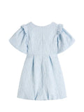 Women's Kawaii Princess Party Bow Mini Dress Elegant Ladies Puff Sleeve V-Neck Sweet Mori Girl A-line Dress Short