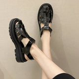 Rome Sandals Women Flat Shoes Round Toe Genuine Leather Holiday Beach Shoes Woman Comfort Thick Sole Sandalias