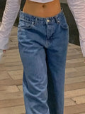 Dark Blue Loose Baggy Boyfriend Jeans with Low