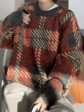Checkered Pullover Knit Sweater-Outfit