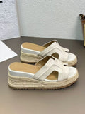 Version! Zhao Luth The Same ~ One-Word Cool Slippers Women's Summer Wearing Grass Pine Shoes Thick-Soled High-Heeled