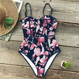 2021 Sexy One Piece Swimsuit Female Printed Floral Halter Bandage Brazilian Swimwear Women Bathing Suits