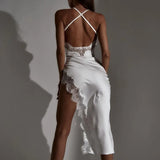 Women Sexy Lace Party Club Backless Bodycon Stain Black Straps Midi Dress 2022 Summer Clothes Wholesale Items For