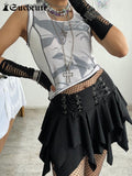 SUCHCUTE Dark Academic Irregular Women Mini Skirts Gothic Low Waist Grunge Fairycore Skirt Ruffles Streetwear Punk Style