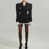 Lace Trim Black Blazer Dress- Outfit