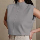 Pure Color Half Collar Sleeveless Fashion