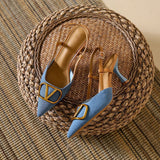 Design Temperament Blue Single Shoes Spring And Autumn New Pointed High Heel Fine Heel High Heel