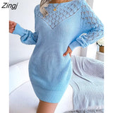 Knitted Sweater Dress for Women Autumn Winter Fashion o neck vintage dress Long-sleeved Pullover White Mini Dress