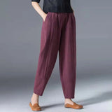 Cotton Linen Ankle Length Pants Women 2022 Spring Summer Casual Harem Trousers Plus Size S-5XL Elastic Waist Loose