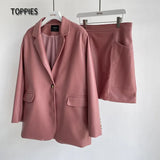 2021 New Women PU Jackets Fashion Female Streetwear Coat + Leather Skirt Office Lady A-line Short