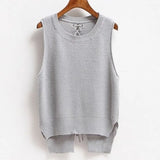 Neck Short Front Long Sweater Vest Women College Style Loose Large Size Casual Knitted Sweater Vest Pullover Female