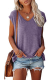 Color V-neck Cotton Blend Casual Loose Sleeveless Top Women's