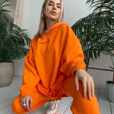 Women Tracksuits Autumn Winter Warm Thick Fleece Solid 2 Pieces Sets Female Casual Long Sleeve Hooded Sweatshirt