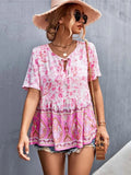 Summer Boho Blouse Women Floral Print Womens Tops And Blouses V Neck Short Sleeve Blouse For