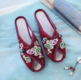Zingj Embroidered Cloth Shoes Cloth Art Outside Wear Slippers Summer Cool Drag National Wind Retro Xiangyun Fish Mouth Women's