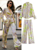 Suits 2 Piece Suit 2022 New Fashion Retro Print Straight Elastic Waist Elegant Youth Suits Women Fashion Chic Street