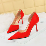 Zingj Korean Version Of Fashion Simple Heel High-Heeled Shoes Show Thin Suede Shallow Tip Side Hollow Single Shoe High