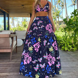 Two Pieces Skirt Sets Suspenders Tube Top Skirts Sweet Printed Bra Bare Waist Chic Evening Party Clothing Beach Dance