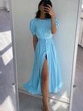Fashion Loose Long Waist Maxi Dresses Elegant Button Party Long Dress Women Fashion O-Neck Puff Sleeve Solid A-Line